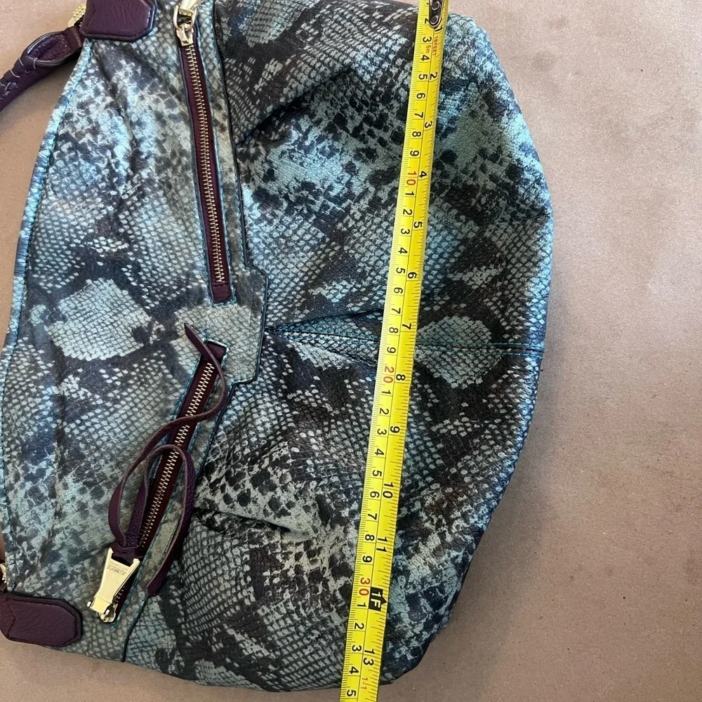 Aimee Kestenberg Leather Hobo Bag Aqua/Teal Snake Print Brown leather Handle